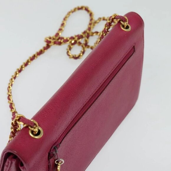 CHANEL Chain Wallet Grained Calf Skin Pink Gold CC Auth bs28262 - Picture 7 of 14